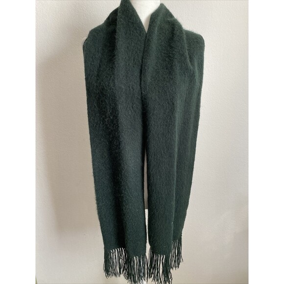 Alpaca Camargo Scarf Green Fringed Wrap Embroidered Logo Made in Peru 75”X9” - Picture 1 of 7